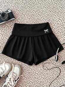 SHEIN Tween Girl Tween Girl Bow Print Waist Fold Casual Shorts - Multicolor - View 7