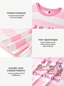 LUVLETTE Scooby-Doo Plus Size Women's Cotton Striped Nightgown Pink White Sleep Dress With Fun Cartoon Print Comfy Loungewear Graphic - Pink - View 4