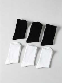 ROMWE 6 pares Calcetines de tripulación unicolor - Blanco y Negro - Ver 2