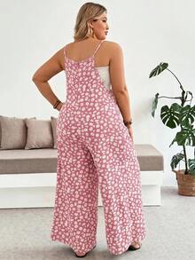Plussiva Plus Size Maternity Floral Print Spaghetti Strap Loose Jumpsuit - Dusty Pink - View 2