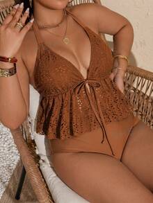 Swim Chiccia 2026 New Women's Spring/Summer Black Halter Triangle Bikini Set, Plus Size Beach Swimwear - Brown - View 1