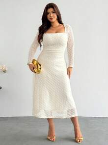 Firerie Plus Size Women Solid Color Pleated Elegant Waist-Cinching Party Evening Date Night Travel Dress Festival Outfits White Dresses Wedding Guest Autumn - Apricot - View 2