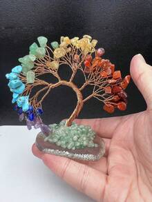 1pc Natural 7 Chakra Crystal Tree – Healing Gemstone Bonsai With Agate Base, Feng Shui Money Tree For Home Office Decor, Wealth Luck Gift For Birthday Graduation - multicolor - View 10