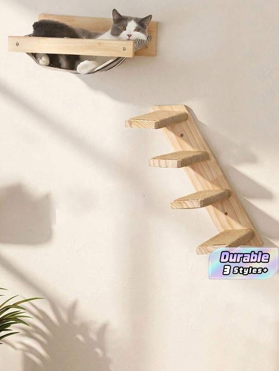 1Pc Of Cat Wall Shelf And Perch For Sleeping, Playing, Climbing And Resting, Cat Ladder Steps, Modern Cat Hammock And Furniture Suitable For Large Cats Or Kittens - Apricot - View 1