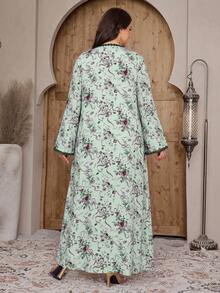 Al Najma 大尺碼女款優雅花卉印花阿拉伯風洋裝 - 綠色 - 查看 2