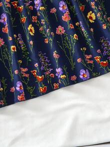 SHEIN Gaun Anak Perempuan Remaja Bermotif Bunga Lengan Pendek dengan Pinggang Terikat - MultiWarna - View 6