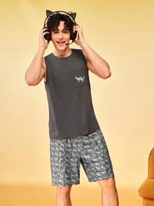Notgurli 2pcs/Set Tank Top Kasual Minimalis, Pakaian Rumahan Tanpa Lengan Tipis dan Nyaman untuk Pria - Dark Grey - View 6