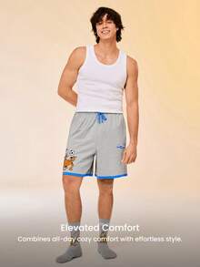 LUVLETTE Scooby-Doo Plus Size Men's Soft Cotton Lounge Shorts Gray Color Block Sleep Shorts With Blue Trim Comfy Summer Pajamas Graphic - Grey - View 10