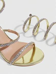 CUCCOO SZL Gold Rhinestone Spiral Ankle Wrap Women's Heeled Sandals - Gold - View 5