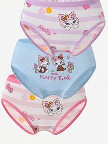 SHEIN [5pcs Random] 4-Season Random 5pcs Girls Toddler Multi-Color Cute Long-Eared Rabbit Simple Cute Girl Group Three Dancing Girls Multi-Color Multi-Pattern Cotton Printed Triangle Panties - Multicolor - View 7