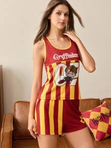 HARRY POTTER X SHEIN Damen Buchstaben & Zahlen Muster Top und Shorts Lässig Alltag Zuhause Schlafanzug Set - Verschiedenfarbig - Übersicht 5