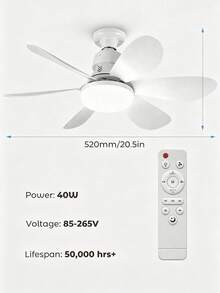 Teckwe 附燈遙控吸頂風扇 40W 可調光 無噪音 LED 吸頂扇 E27燈座 6葉 3段風速 定時功能 適用臥室、客廳,室內外通用 - 多色 - 查看 6
