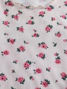 SHEIN [Randomly Sent 1 Set]Baby Girl One-Piece Long Sleeve Long Pants Wavy Ruffle Hem Design Cute Strawberry Cherry Ditsy Floral Solid Color Pattern Fabric Comfortable Suitable For Girls Home Daily Wear Pajamas Loungewear - Multicolor - View 5