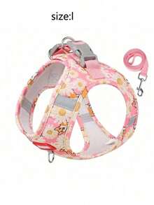Reflective Dog Harness And 1.5m Leash Set, Breathable Pet Chest Strap Harness Suitable For Small, Medium And Large Dogs, Puppy Chest Strap And Leash Accessory Set - Pink - View 5