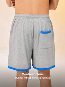 LUVLETTE Scooby-Doo Men's Soft Cotton Lounge Shorts Gray Color Block Sleep Shorts With Blue Trim & Cartoon Print Summer Pajamas Graphic - Grey - View 3