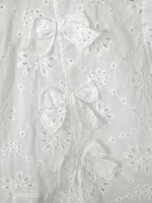 女童白色寬鬆長袖刺繡鏤空襯衫，休閒百搭，適合度假、海灘、假期、夏季、旅行、返校 - 白色 - 查看 6
