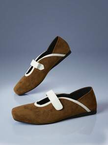 CUCCOO GRLICON Sepatu Mary Jane Cokelat Bergaya Retro Prancis, Sepatu Balet Warna Kontras yang Unik - Coklat - View 3