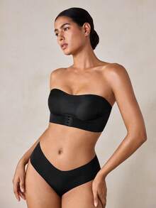 Veilyse Strapless Front Closure Wireless Minimizer Bra, Slip-Resistant & Chafe-Resistant, Thin Camisole Style Bra For Small Bust Women - Black - View 7