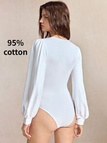 BizChic Long Sleeve Bodysuit Elegant Sexy French Vintage Business Commute Date Vacation Halloween Back To School Party Birthday Office Slimming Elegant Versatile Summer Autumn Casual Daily Wedding Guest Special Occasion Outing Beach Gathering Social Holiday Shopping Afternoon Tea Travel Formal Vacation Style Slouchy Luxury Minimalist - White - View 4