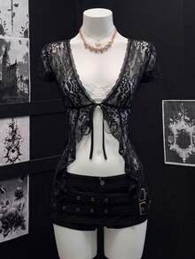 EgrlEra Áo croptop trắng xuyên thấu gợi cảm dành cho nữ - màu đen - Xem 3