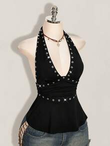 SHEIN ICON 萬聖節女款掛脖露背黑色娃娃裝背心 - 黑色 - 查看 9