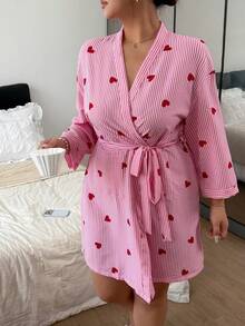 Napfluff CURVE Napfluff CURVE Plus Size Heart Romantic Cute Pink Belted Robe (2pcs) - Pink - View 1