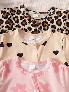 SHEIN Pelele de manga larga con cuello redondo y abotonadura sencilla para bebé recién nacido - Multicolor - Ver 4