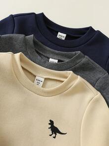 買2送1，小男孩 3件組秋冬休閒百搭恐龍Logo圓領衛衣套裝 - 藏蓝色 - 查看 8