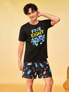 Provexi Provexi Men's Space Style Home & Casual Crew Neck Set - Black - View 3