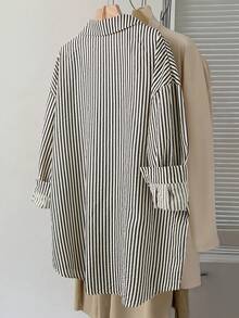 SHEIN LUNE 大尺碼女款條紋長袖單排扣休閒襯衫 - 彩色 - 查看 2