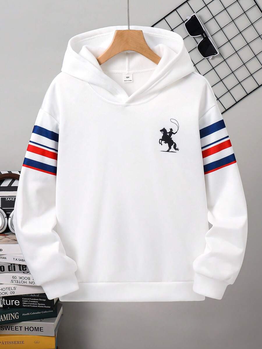 SHEIN Tween Boy Autumn/Winter Casual Striped Print Sweatshirt