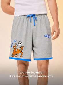 LUVLETTE Scooby-Doo Men's Soft Cotton Lounge Shorts Gray Color Block Sleep Shorts With Blue Trim & Cartoon Print Summer Pajamas Graphic - Grey - View 10