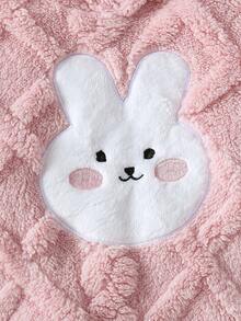 SHEIN Vintaside Kids 女嬰秋季刺繡兔子抓絨套裝 粉色麻花針織連帽衛衣慢跑褲 3件套 附包 淺粉色 親子款 粉黑配色 - 淺粉色 - 查看 5