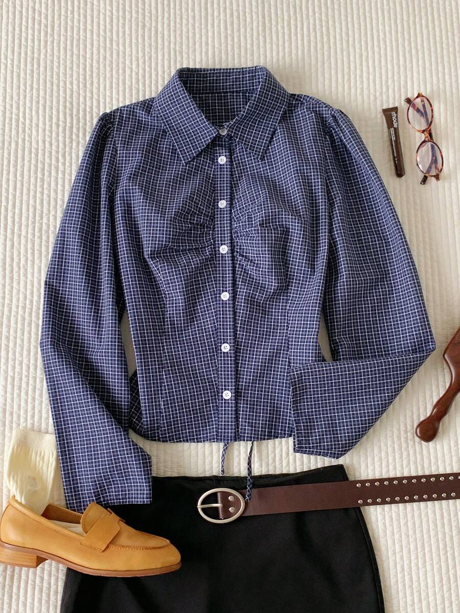 Comfortcana Women's Casual Plaid Shirt, Spring/Autumn Autumn For Women Back To School Going Out Top - Blue - View 1