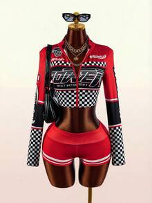 Amplova Women's Racing Comfortable Low Waist Set, Suitable For Back To School Season Parties - Red - View 2