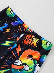 Teen Boys Rainbow Gradient American Graffiti Style SIX SEVEN (67) Number Print Cool Graphic Design Short Sleeve Shorts Snug Fit Pajama Loungewear Set - Black - View 9