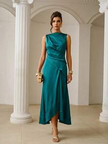 ZEYLAH Vestido ajustado con fruncido asimétrico, primavera/verano - Agua verde azul - Ver 6