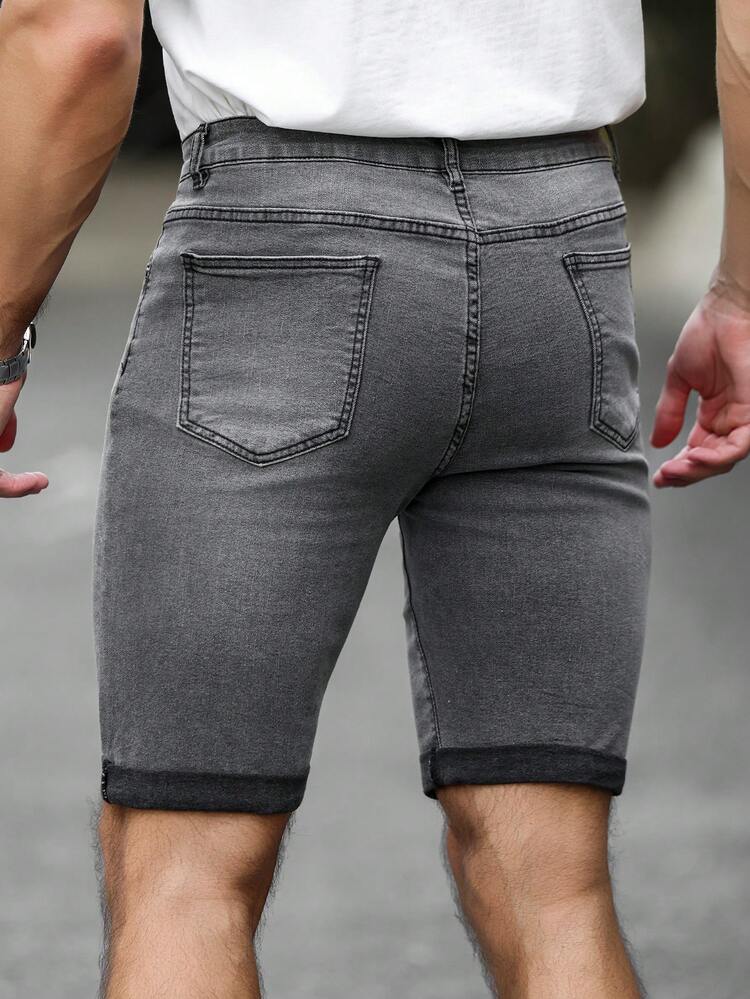 Manfinity Homme Men's Slim Fit Casual Denim Shorts With Pockets - Grey - View 2