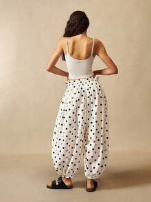VARSIVA Pantalones de mujer con patrón de lunares, cintura con cordón y pierna entallada - Blanco y Negro - Ver 7