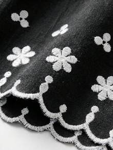Medorina 女款夏季休閒花卉刺繡短洋裝 - 黑色 - 查看 3