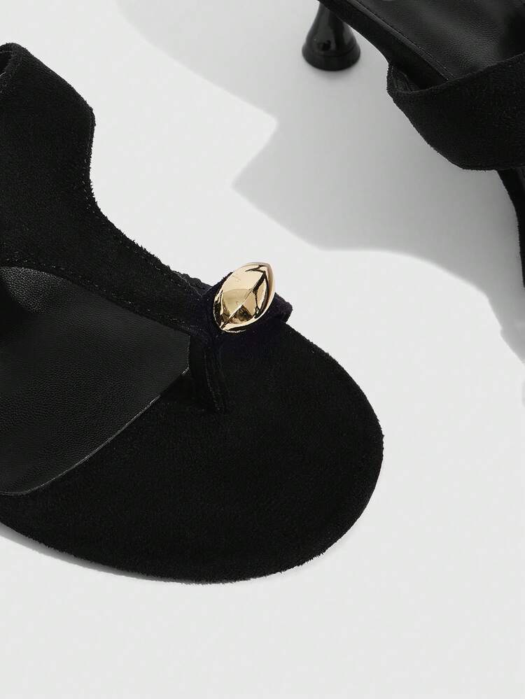 CUCCOO SZL Black Suede Metal Buckle Toe Wine Glass And Sandals, Party Date High Heels - Black - View 5
