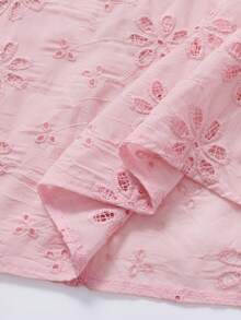 Rusticease Plus Size Women's Spring Casual Vacation Floral Embroidered Pattern Shirt - Pink - View 4