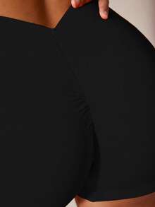 SHEIN Velisys 2 Peças Shorts Plus Size Preto & Marrom Escuro Tricotado Sem Costura Confortável Elástico Yoga Corrida Ciclismo Fitness Outdoor Cintura V Usável Novo Primavera Verão Outono Inverno - Preto - Visão 4