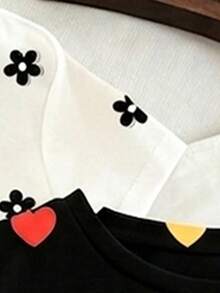 (Random 4 Pcs,Send 1 Pc)Baby Girl Fashion Creative Colorful Flower Heart Polka Dot Balloon Puppy Basic Short Sleeve T-Shirt, Suitable For All Seasons - Multicolor - View 6