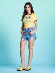 SpongeBob SquarePants | SHEIN 卡通女款拖鞋，EVA材質，透氣快乾、輕量耐用，適用室內外、浴室、遊樂場、游泳池、海灘涼鞋 - 黃色 - 查看 11