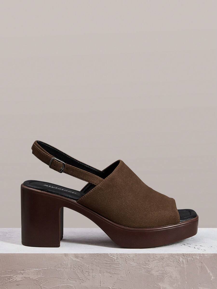 Styleloop Women's Shoes Summer Versatile Coffee-Colored Square Toe Without Grinding Feet Thick High-Heeled Sandals, Bohemian Vacation Style - Coffee Brown - View 1