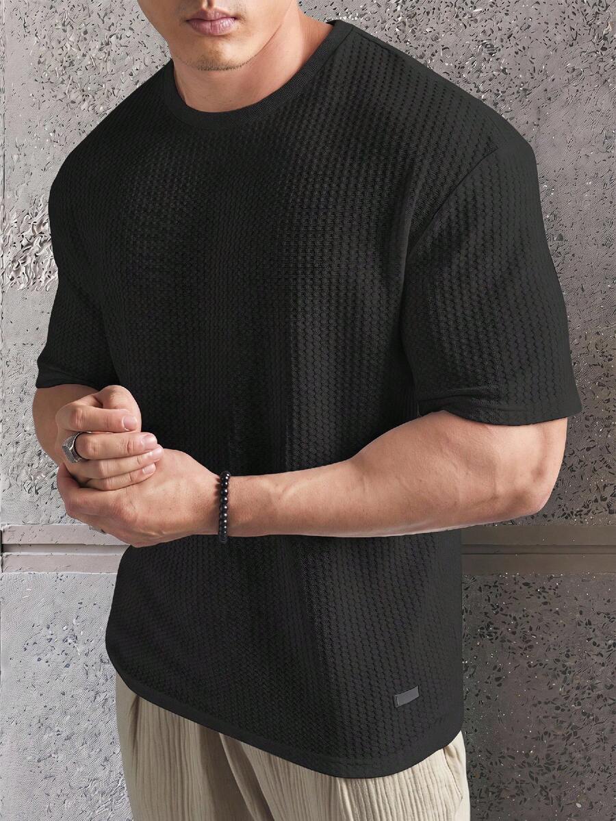 ESTAVOR Men Casual Solid Waffle Knit Tee For Summer