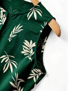 SHEIN Franclia 女款休閒度假花卉印花前扣無袖洋裝 - 墨綠色 - 查看 7