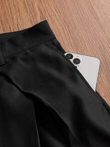 SWAVVY Men's Letter Embroidered Pocket Loose Curved Leg Pants - Black - View 7