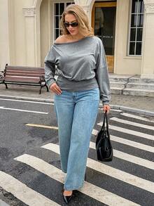 Easura Plus Size Women Solid Color Casual Versatile Daily Wear Long Sleeve Sweatshirt Fall - Grey - View 4